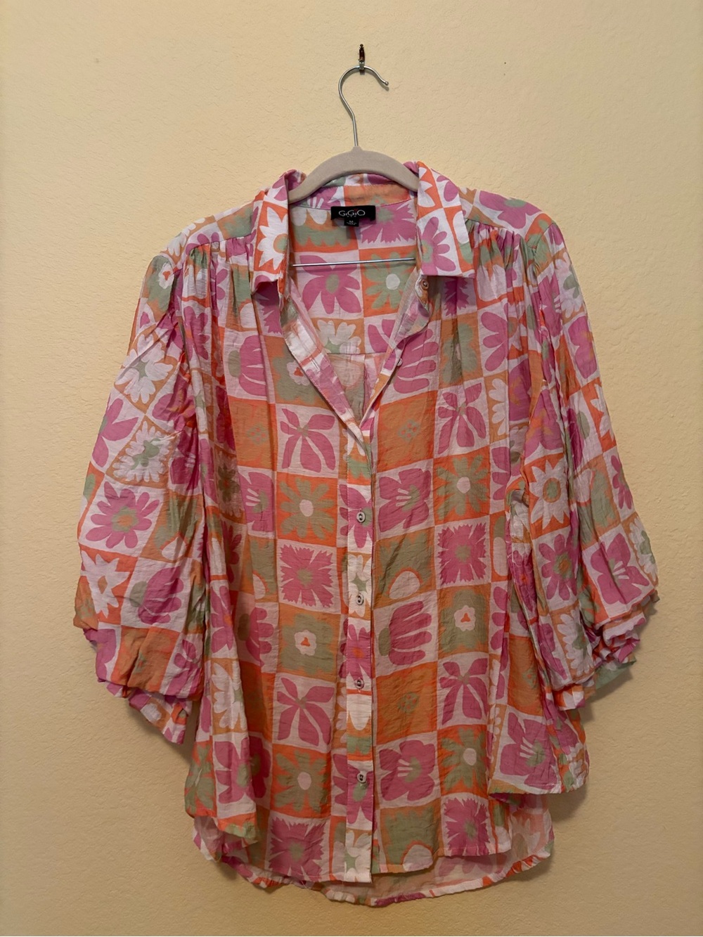 Gigio Pink, Orange & Green Floral Button-Down Blouse